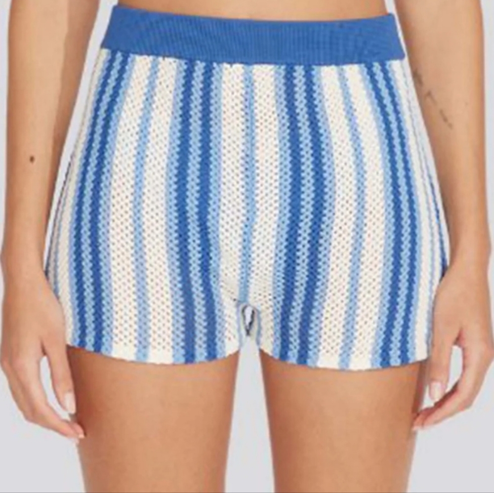 Solid & Striped shorts L Marina blue Charlie crochet swim nautical beach new$170